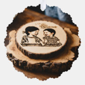 子どもの版木、銅版、版画を見下ろす人 オーナメントカード (裏面)