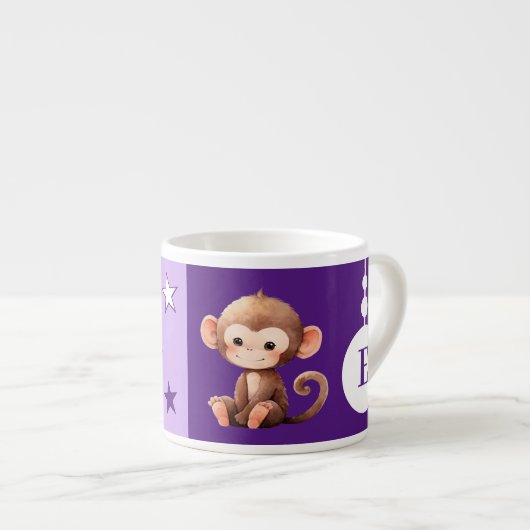 子どもの猿のマグ名パーソナライズされた紫 エスプレッソカップ (正面右)