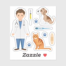 子どもの獣医さんと仔犬と仔猫と獣医の道具