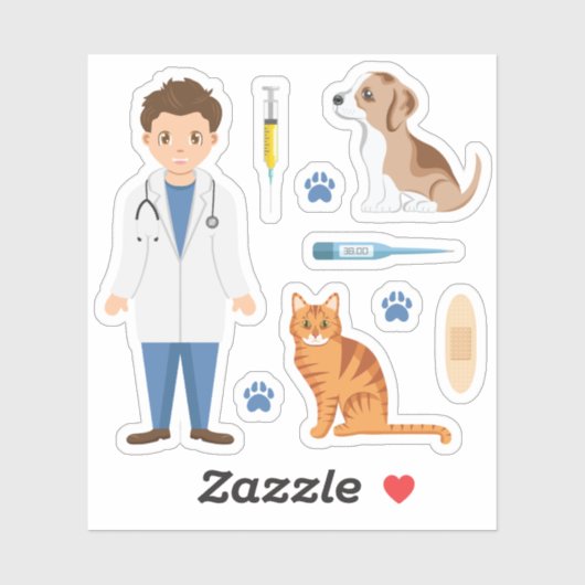 子どもの獣医さんと仔犬と仔猫と獣医の道具 シール (シート)