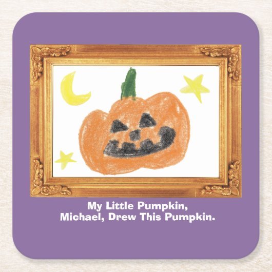 子どもの芸術作品で宝物を作る | カボチャ スクエアペーパーコースター (正面)