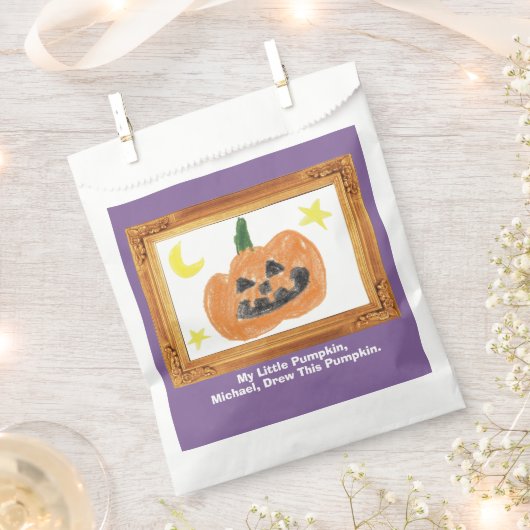 子どもの芸術作品で宝物を作る | カボチャ フェイバーバッグ (クリップ留めされた状態)