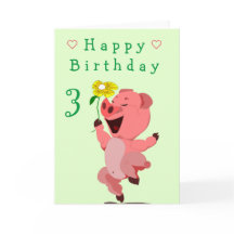 子どもの誕生日カード　幸せな子豚とデイジー