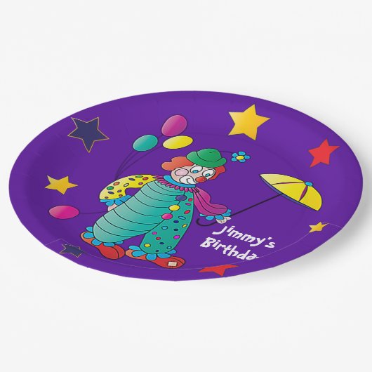 子どもの誕生日パーティーバルーンとピエロハッピー ペーパープレート (アングル)