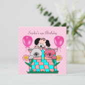 子どもの誕生日パーティー猫たち犬風船 招待状 (スタンド正面)