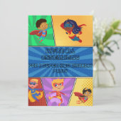 子どもの誕生日招待状スーパーヒーローが集まる 招待状 (スタンド正面)