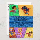 子どもの誕生日招待状スーパーヒーローが集まる 招待状 (正面/裏面)