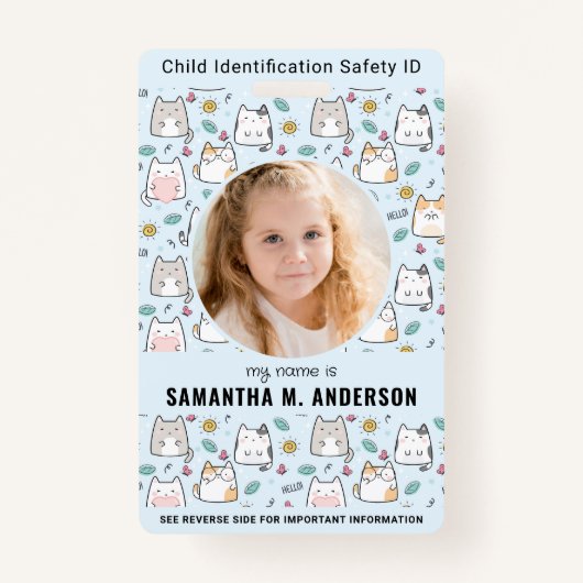 子どもの識別かわいい猫の子たち写真の緊急事態 バッジ (正面)