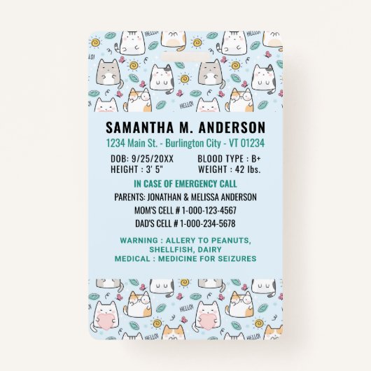 子どもの識別かわいい猫の子たち写真の緊急事態 バッジ (裏面)