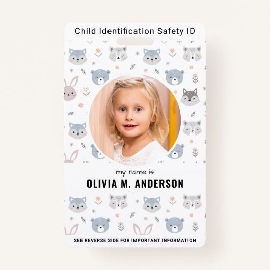 子どもの識別緊急時かわいい動物の写真 バッジ (正面)