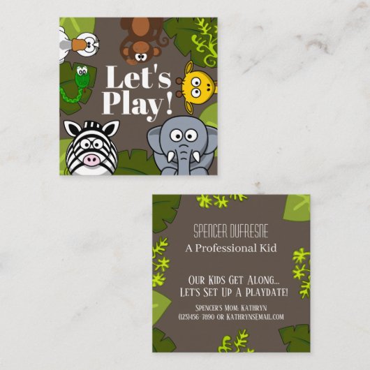 子どもの遊びおもしろい動物カード スクエア名刺 (正面/裏面)