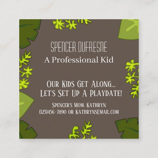 子どもの遊びおもしろい動物カード スクエア名刺 (裏面)