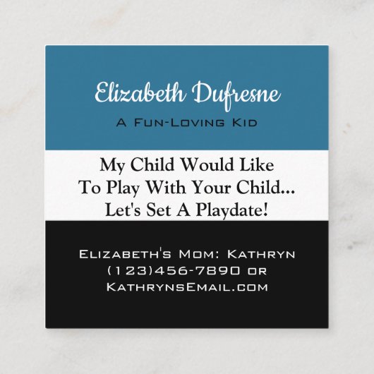 子どもの遊び道具青、白、黒 スクエア名刺 (裏面)