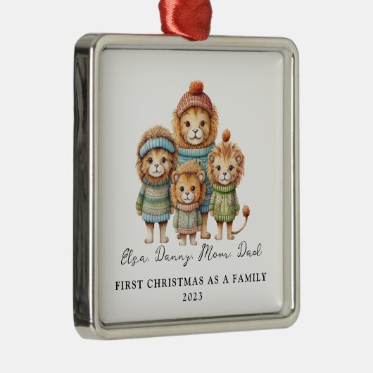 子どもの養子縁組初めてのクリスマスの家族のライオン メタルオーナメント (右)