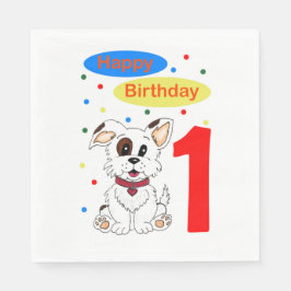 子どもの1歳の誕生日 かわいい子犬とカラフルな紙吹雪 スタンダードランチョンナプキン