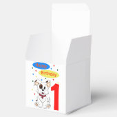 子どもの１歳の誕生日 かわいい子犬とカラフルな紙吹雪 フェイバーボックス (オープン)