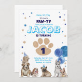 子どもの1歳の誕生日パーティー招待状（男の子向け） 招待状 (正面/裏面)