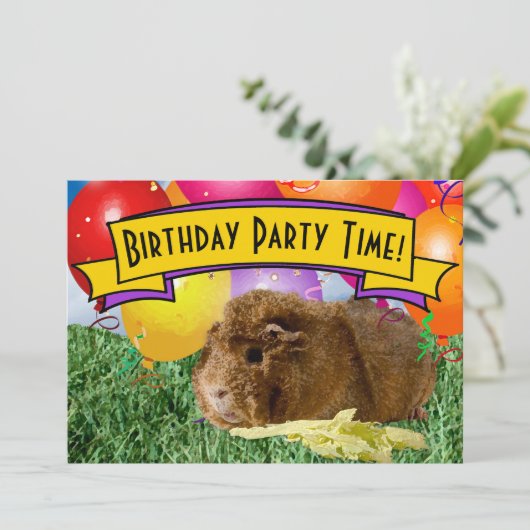 子どもの5歳の誕生日パーティーギニアピグ風船 招待状 (スタンド正面)