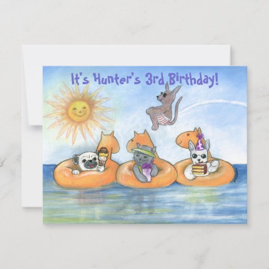 子どもの「パーティー動物」誕生パーティー招待状 招待状 (正面)