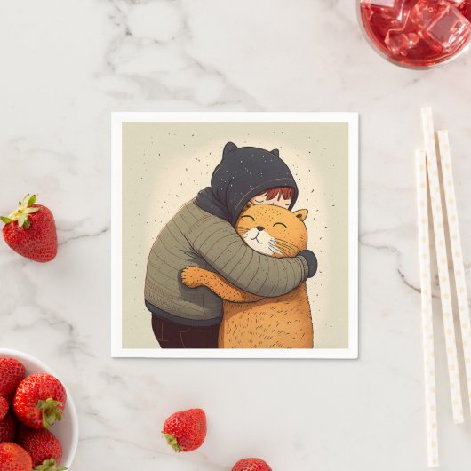 子どもは可愛い生姜の猫を抱く。子どもとおもしろい動物 スタンダードカクテルナプキン (インサイチュ)