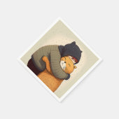 子どもは可愛い生姜の猫を抱く。子どもとおもしろい動物 スタンダードカクテルナプキン (角)