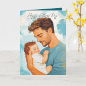 子どもを持つ父とカスタムメッセージ カード (黄色い花)