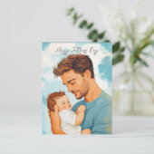 子どもを持つ父とカスタムメッセージ ポストカード (スタンド正面)