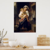 子どもを見つめる若い母親 ポスター (キッチン)