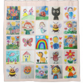 子どもアート記念スケッチ25コラージュ シャワーカーテン (正面)