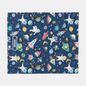 子どもカラフルの宇宙飛行士 フリースブランケット (正面(横))