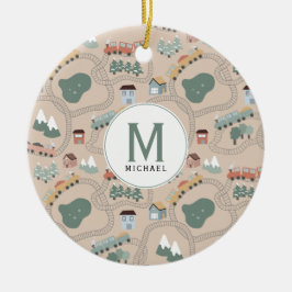 子どもカラフル向けの可愛い電車モノグラム セラミックオーナメント