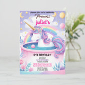 子どもガーリーかわいいパープルピンクのユニコーン1歳 招待状 (スタンド正面)