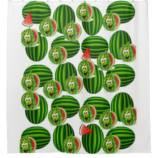 子どもスイカ白い緑のショーカーテン シャワーカーテン (正面)