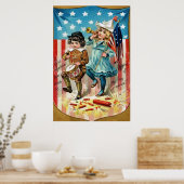 子どもパレード米国国旗のヴィンテージ7月4日 ポスター (キッチン)