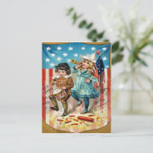 子どもパレード米国国旗のヴィンテージ7月4日 ポストカード (スタンド正面)