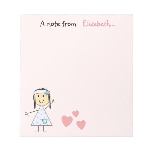 子どもパーソナライズされたの小さな棒の女の子ピンク ノートパッド (正面)