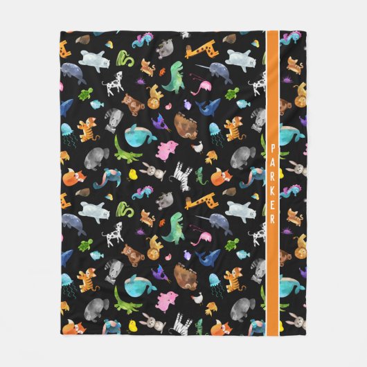 子どもパーソナライズされたの水彩動物園 フリースブランケット (正面)