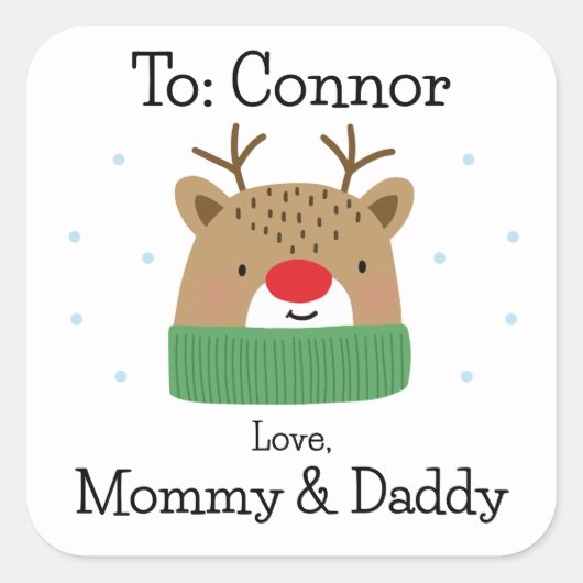 子どもパーソナライズされた向けトナカイのクリスマスプレゼント スクエアシール (正面)