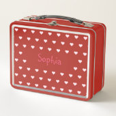 子どもパーソナライズされた女子ネームピンクハート学校 メタルランチボックス (正面)