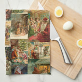 子どもビクトリアンコラージュのお父さんクリスマス キッチンタオル (四つ折り)