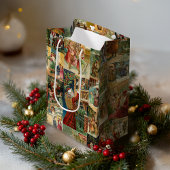 子どもビクトリアンコラージュのお父さんクリスマス ミディアムペーパーバッグ