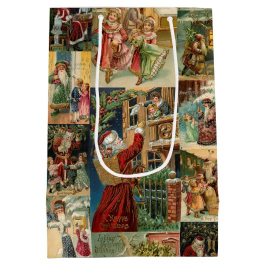 子どもビクトリアンコラージュのお父さんクリスマス ミディアムペーパーバッグ (裏面)