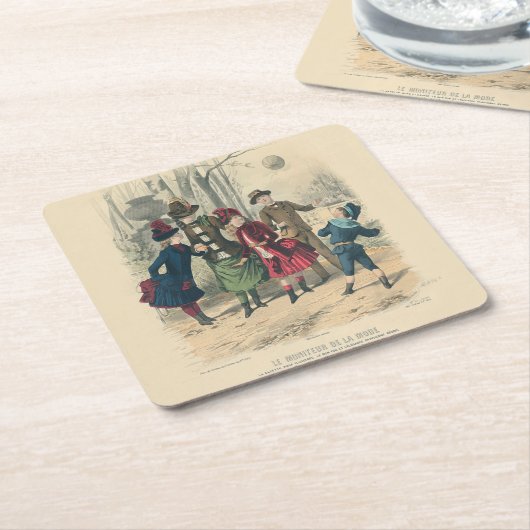 子どもファミリーアンティークビクトリアン子 スクエアペーパーコースター (アングル)