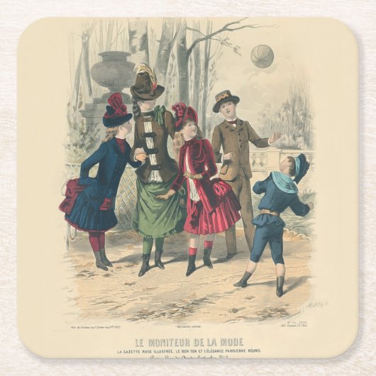 子どもファミリーアンティークビクトリアン子 スクエアペーパーコースター (正面)