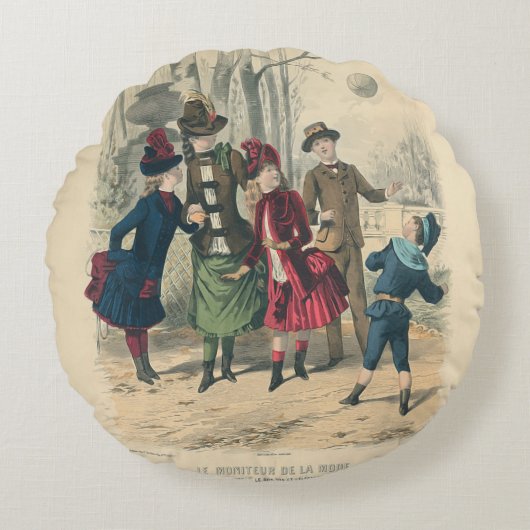 子どもファミリーアンティークビクトリアン子 ラウンドクッション (正面)