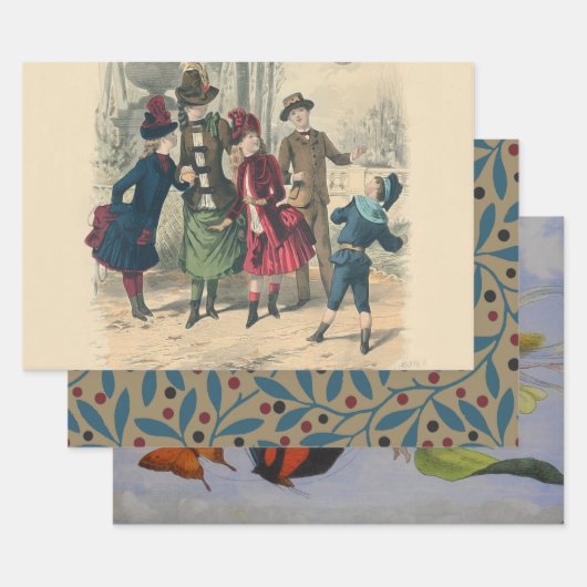 子どもファミリーアンティークビクトリアン子 ラッピングペーパーシート (セット)