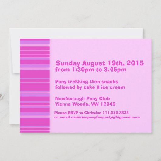 子どもポニーが12歳の誕生日の紫のピンクの招待状 招待状 (裏面)