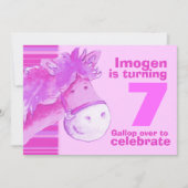 子どもポニーが7歳の誕生日ピンクの誕生日招待状 招待状 (正面)