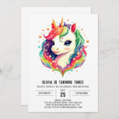 子どもユニコーン誕生日ジョイ 招待状 (正面/裏面)