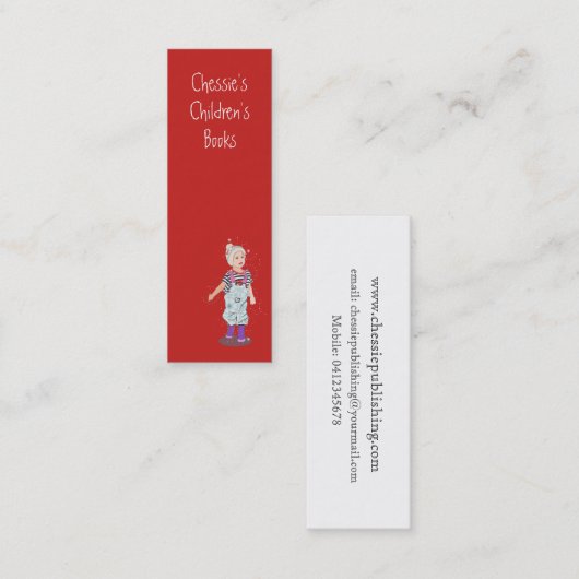 子ども作家/トイショップユニークかわいい赤 スキニー名刺 (正面/裏面)